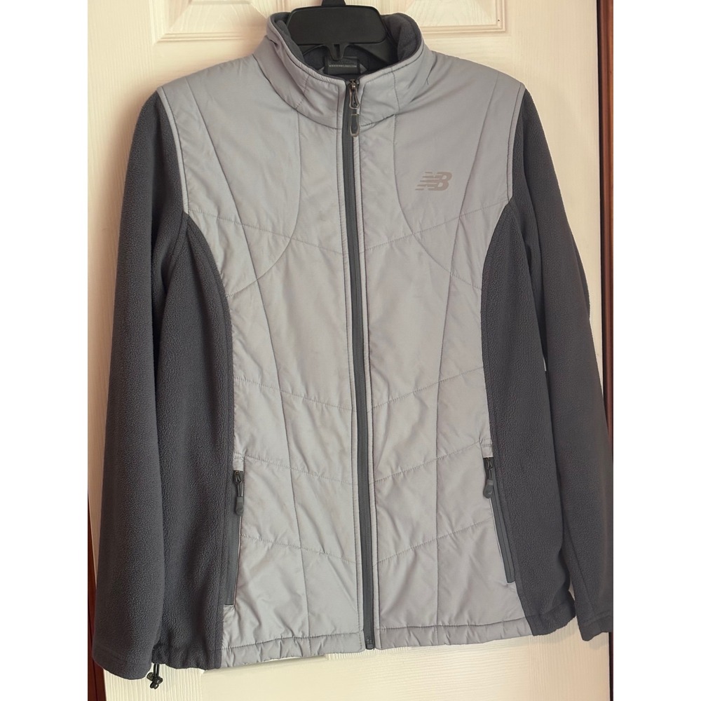 New Balance Womens Gray Full Zip Quilted Fleece Jacket Size L‎